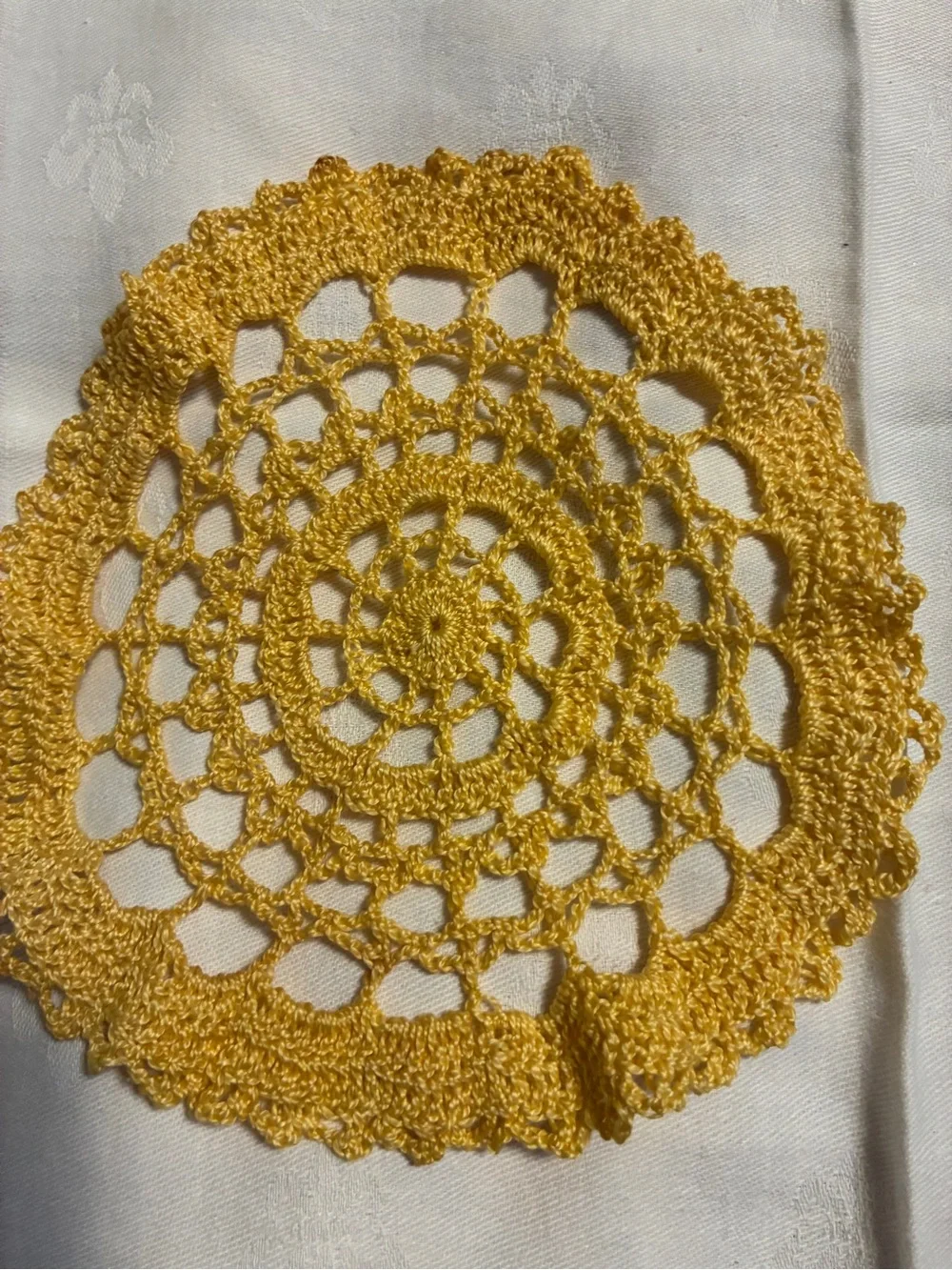 Handmade Crochet Doily Yellow round 6”